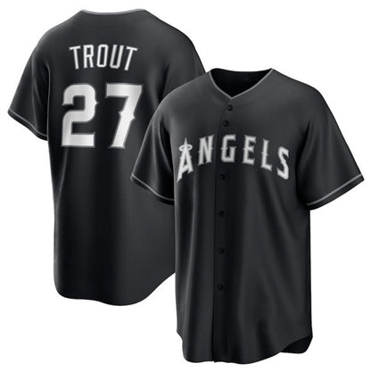 Los Angeles Angels #27 Mike Trout Black MIKSHPS Lights Out Limited Stitched Jersey