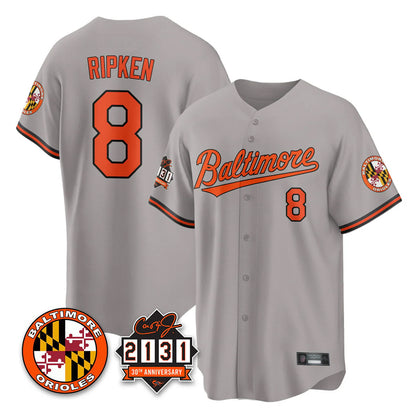 Baltimore Orioles #8 Cal Ripken Player Gray MIKSHPS 30th Anniversary of 2131 Home Game Stitched Jerseys