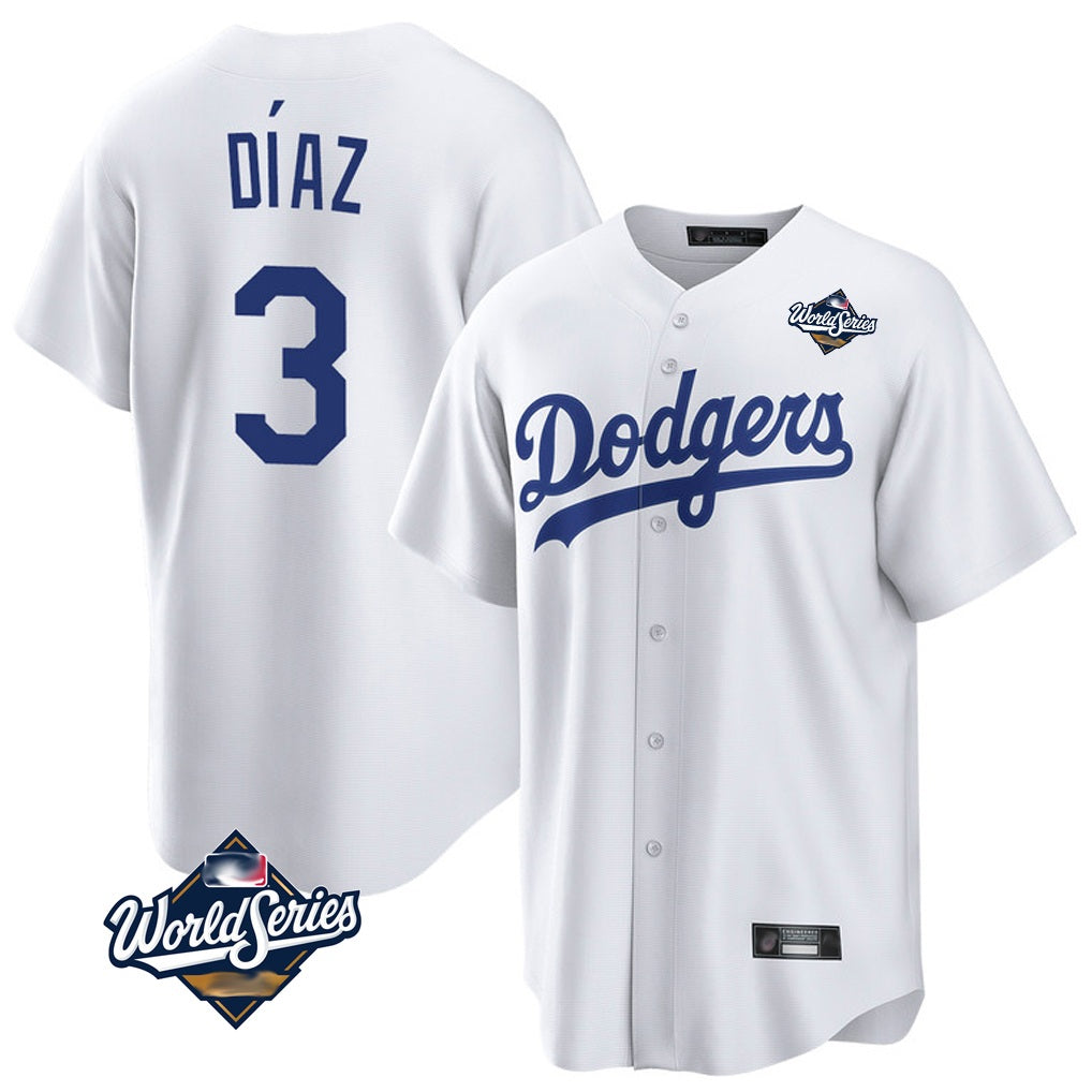 Los Angeles Dodgers #3 Edwin D¨ªaz Player White MIKSHPS World Series Game Home Stitched Jerseys