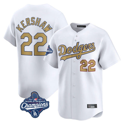 Los Angeles Dodgers #22 Clayton Kershaw Player White Gold MIKSHPS World Series Meet Collection Limited Home Stitched Jerseys