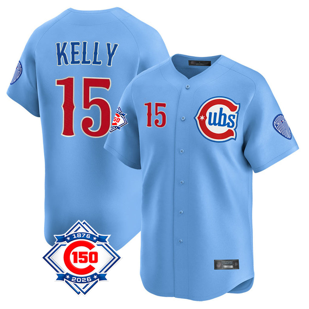Chicago Cubs #15 Carson Kelly Player Light Blue MIKSHPS 150th Anniversary Limited Home Stitched Jerseys