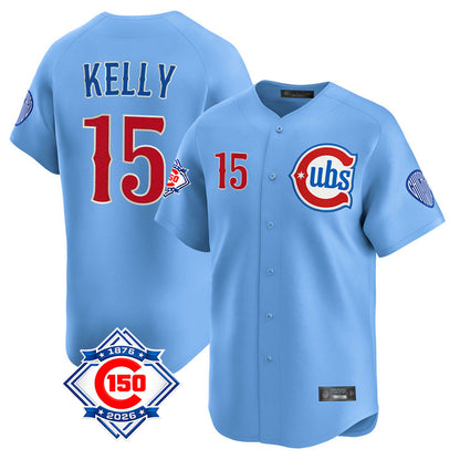 Chicago Cubs #15 Carson Kelly Player Light Blue MIKSHPS 150th Anniversary Limited Home Stitched Jerseys