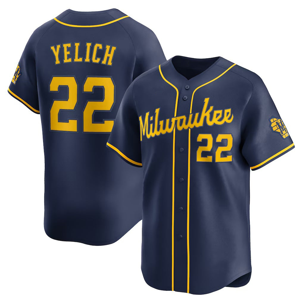 Milwaukee Brewers #22 Christian Yelich Navy MIKSHPS Alternate Limited Jersey