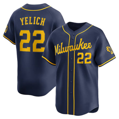 Milwaukee Brewers #22 Christian Yelich Navy MIKSHPS Alternate Limited Jersey