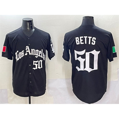 Los Angeles Dodgers #50 Mookie Betts Black MIKSHPS Mexico 2025 LA Gothic Style With Fernando Patch Vapor Premier Limited Stitched Jersey