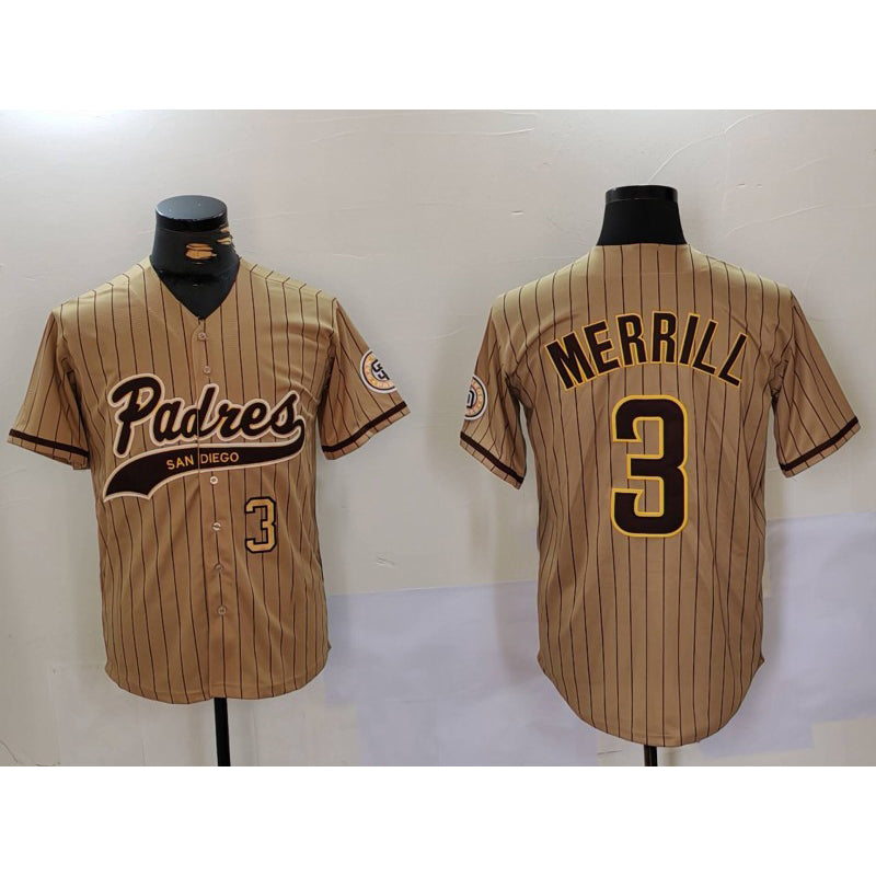 San Diego Padres #3 Jackson Merrill Tan MIKSHPS 2023 Cool Base Stitched Jerseys
