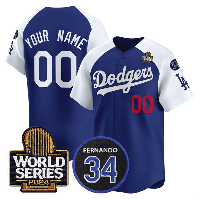 Custom Los Angeles Dodgers ACTIVE PLAYER Royal White MIKSHPS 2024 World Series With Fernando Memorial Patch Limited Stitched Jersey