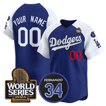 Custom Los Angeles Dodgers ACTIVE PLAYER Royal White MIKSHPS 2024 World Series With Fernando Memorial Patch Limited Stitched Jersey