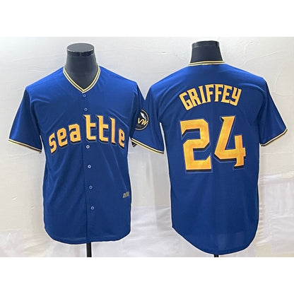 Seattle Mariners #24 Ken Griffey Blue MIKSHPS 2023 City Connect Cool Base Stitched Jersey