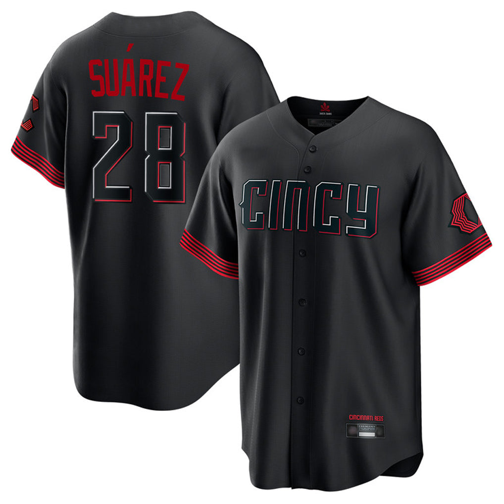 Cincinnati Reds #28 Eugenio Suarez Player Black MIKSHPS City Connect Home Game Stitched Jerseys
