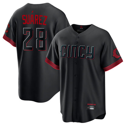 Cincinnati Reds #28 Eugenio Suarez Player Black MIKSHPS City Connect Home Game Stitched Jerseys
