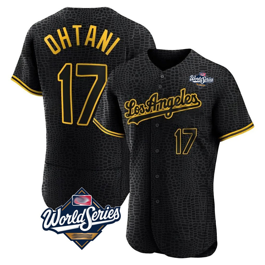 Los Angeles Dodgers #17 Shohei Ohtani Player Black MIKSHPS World Series Snake Skin City Limited Elite Home Stitched Jerseys