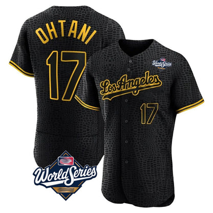 Los Angeles Dodgers #17 Shohei Ohtani Player Black MIKSHPS World Series Snake Skin City Limited Elite Home Stitched Jerseys