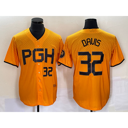 Pittsburgh Pirates #32 Henry Davis Number Yellow MIKSHPS 2023 City Connect Stitched Jersey