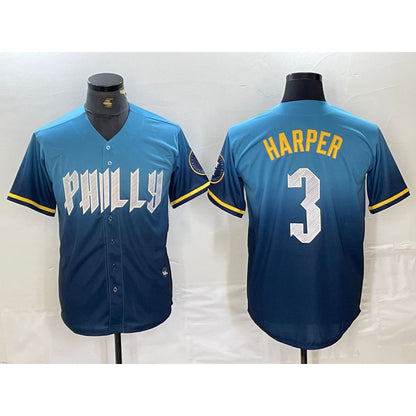 Philadelphia Phillies #3 Bryce Harper Blue MIKSHPS 2024 City Connect Limited Stitched Jersey