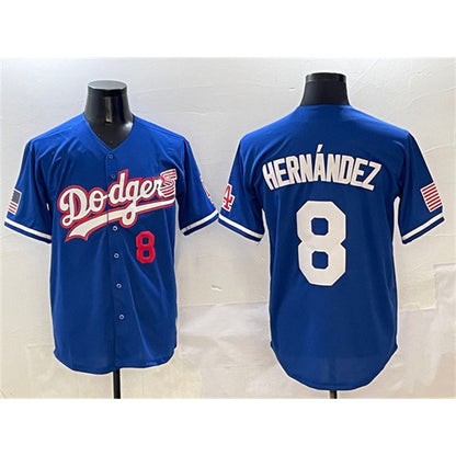 Los Angeles Dodgers #8 Enrique Hernandez Royal MIKSHPS With American Flag Patch Limited Stitched Jersey