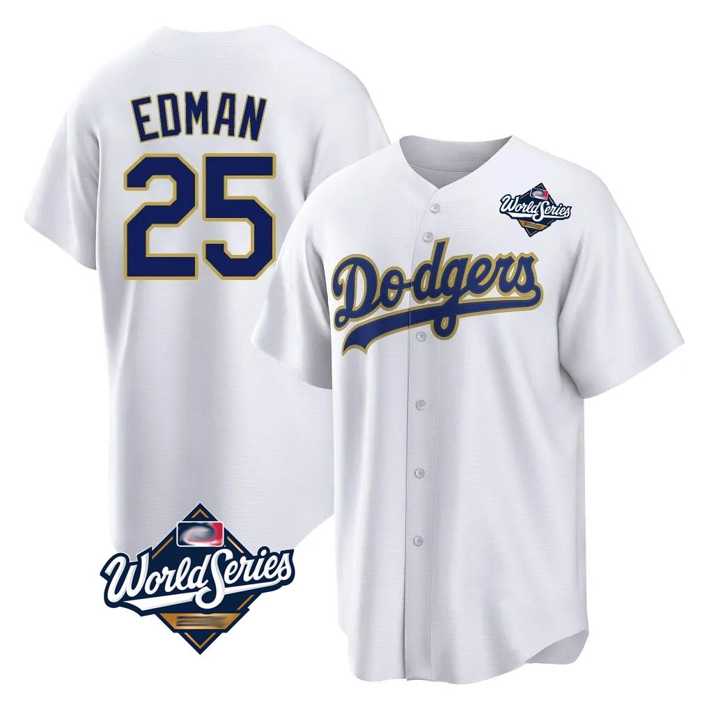Los Angeles Dodgers #25 Tommy Edman Player Gold White MIKSHPS World Series 2026 Collection Stadium Game Stitched Jerseys