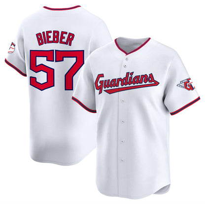 Cleveland Guardians #57 Shane Bieber White MIKSHPS Home Limited Stitched Jersey