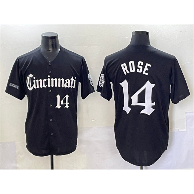 Cincinnati Reds #14 Pete Rose Black MIKSHPS 'Gothic Queen City Edition' Vapor Premier Limited Stitched Jersey