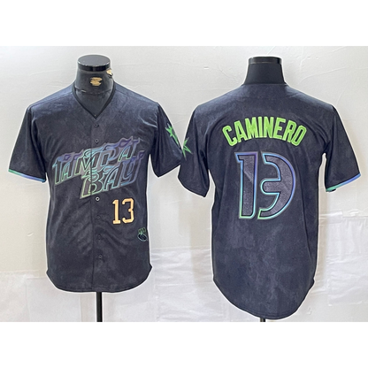 Tampa Bay Rays #13 Junior Caminero Number Charcoal MIKSHPS 2024 City Connect Limited Stitched Jerseys