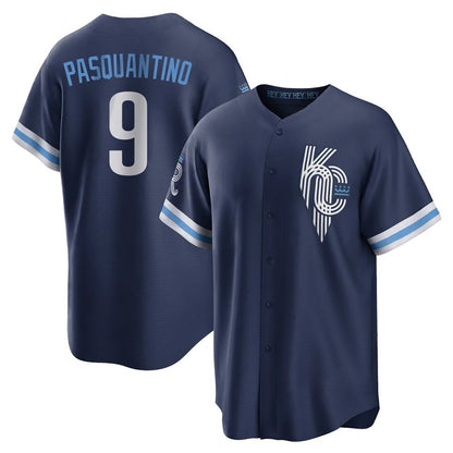 Kansas City Royals #9 Vinnie Pasquantino Player Navy MIKSHPS City Connect Home Game Stitched Jerseys