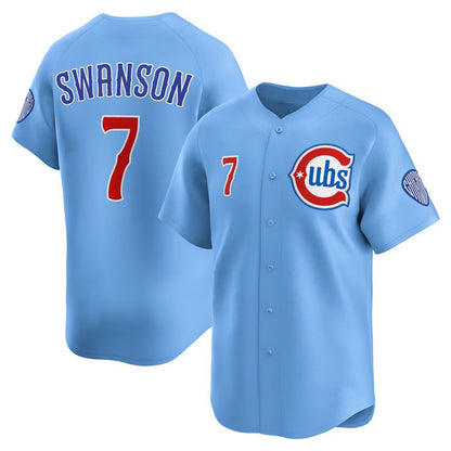 Chicago Cubs #7 Dansby Swanson Baby Blue MIKSHPS 2nd Alternate Limited Player Jersey