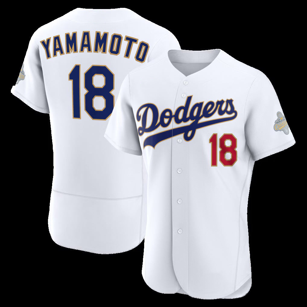 Los Angeles Dodgers #18 Yoshinobu Yamamoto White MIKSHPS 2026 Gold Collection Authentic Jersey