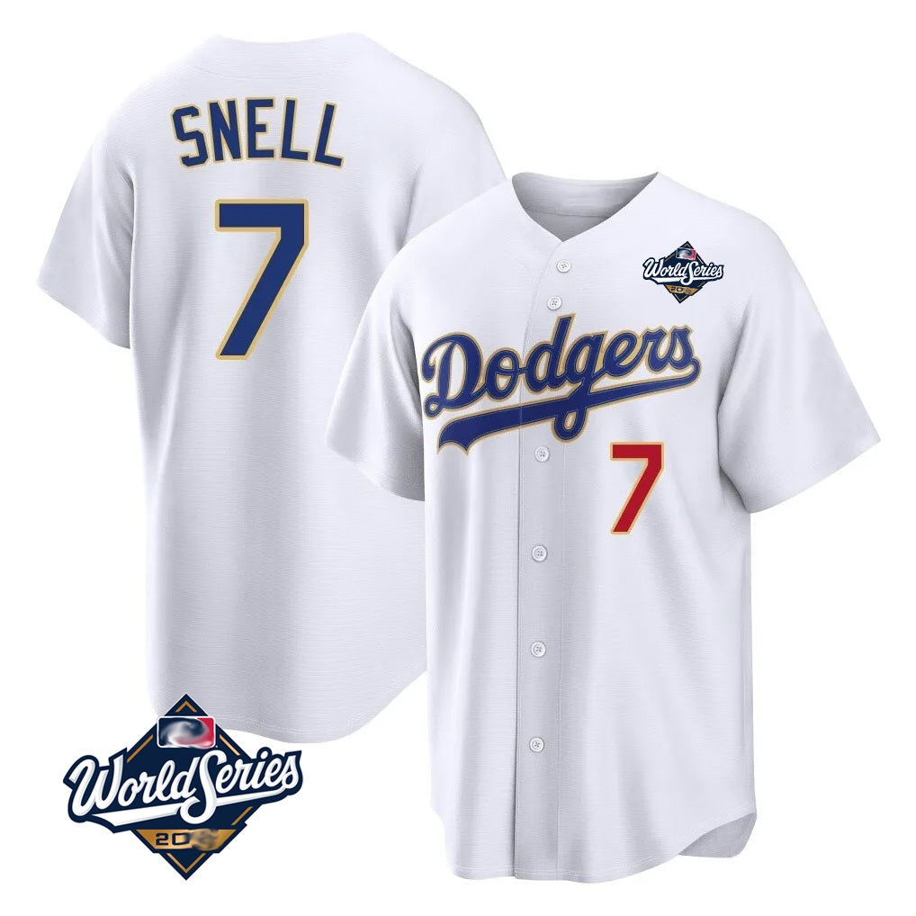 Los Angeles Dodgers #7 Blake Snell Player Gold White MIKSHPS 2026 Collection Stadium Limited World Series Stitched Jerseys
