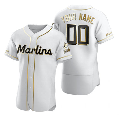 Custom Miami Marlins White MIKSHPS Stitched Flex Base Golden Edition Jersey