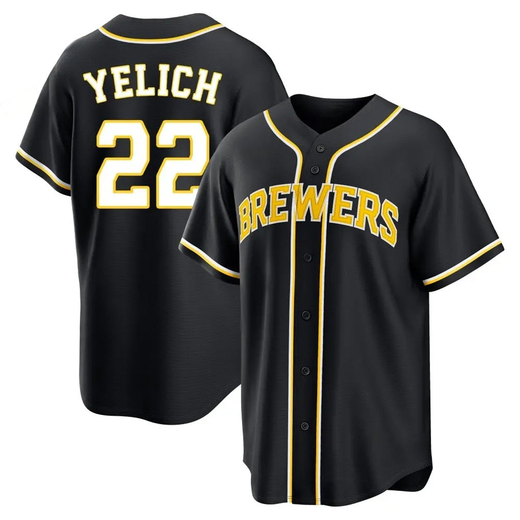 Milwaukee Brewers #22 Christian Yelich Player Black MIKSHPS Fashion Out Home Game Stitched Jerseys