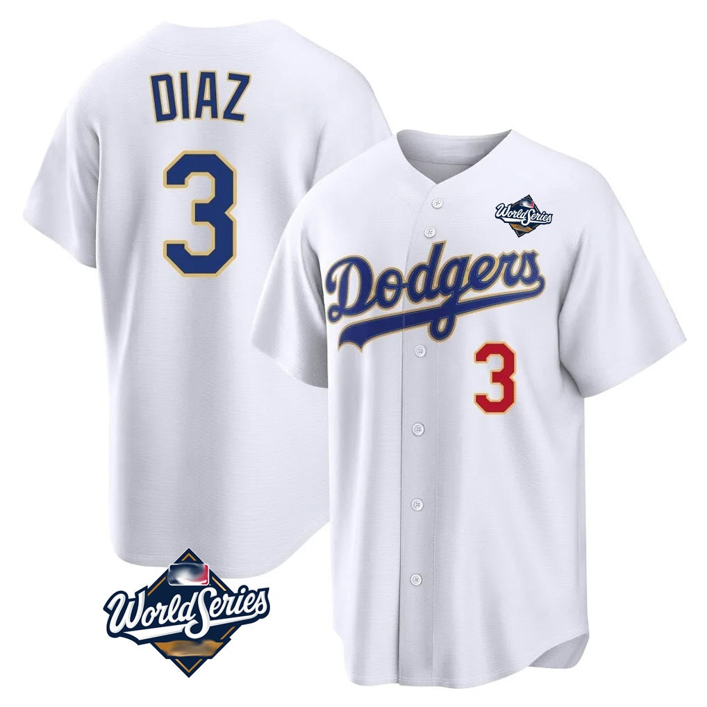 Los Angeles Dodgers #3 Edwin D¨ªaz Player Gold White MIKSHPS World Series World Series 2026 Collection Stadium Limited Stitched Jerseys
