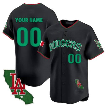 Custom Los Angeles Dodgers Mexico California Patch Vapor Premier Limited Jersey V3 ¨C Black MIKSHPS