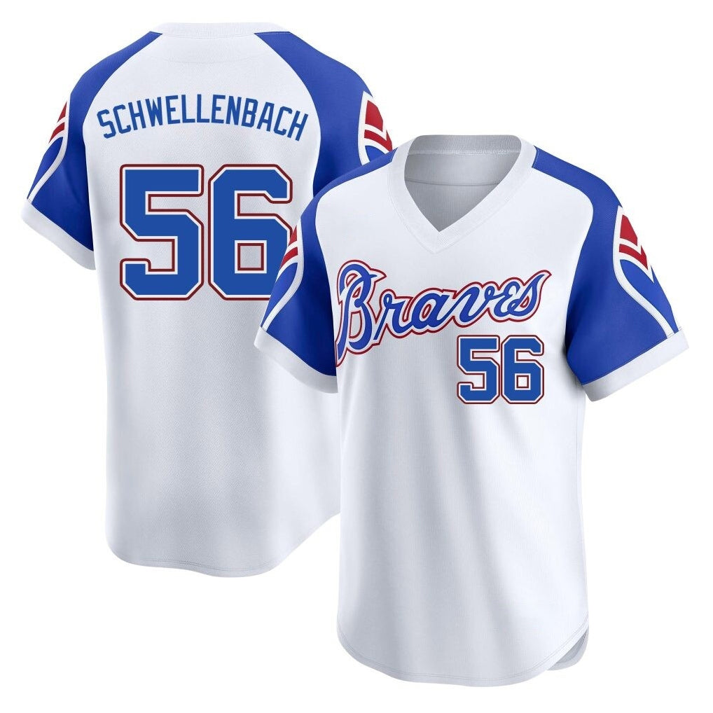 Atlanta Braves #56 Spencer Schwellenbach Player White MIKSHPS Throwback Cooperstown Collection T-shirt Game Stitched Jerseys