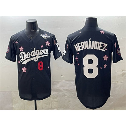 Los Angeles Dodgers #8 Enrique Hernandez Black MIKSHPS 2025 World Series Patch Tokyo Series Limited Stitched Jersey