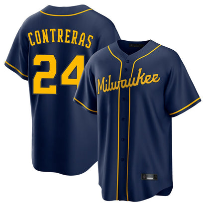 Milwaukee Brewers #24 William Contreras Player Navy MIKSHPS Home Game Stitched Jerseys