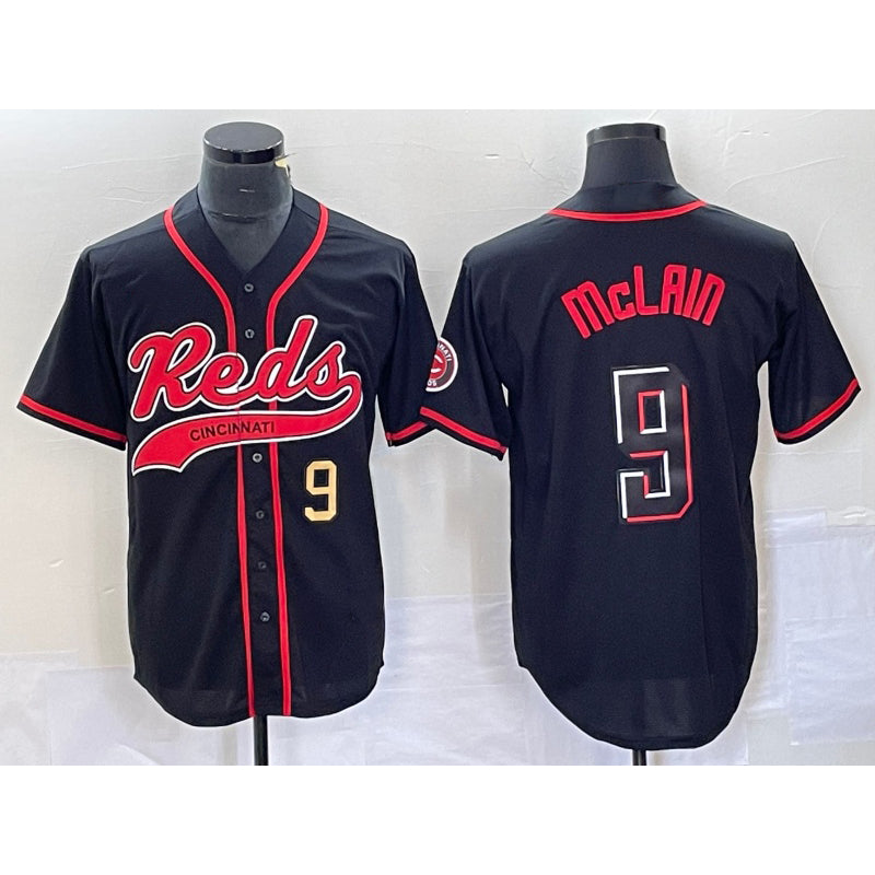 Cincinnati Reds #9 Matt McLain Number Black MIKSHPS 2023 City Connect Cool Base Stitched Jersey 2