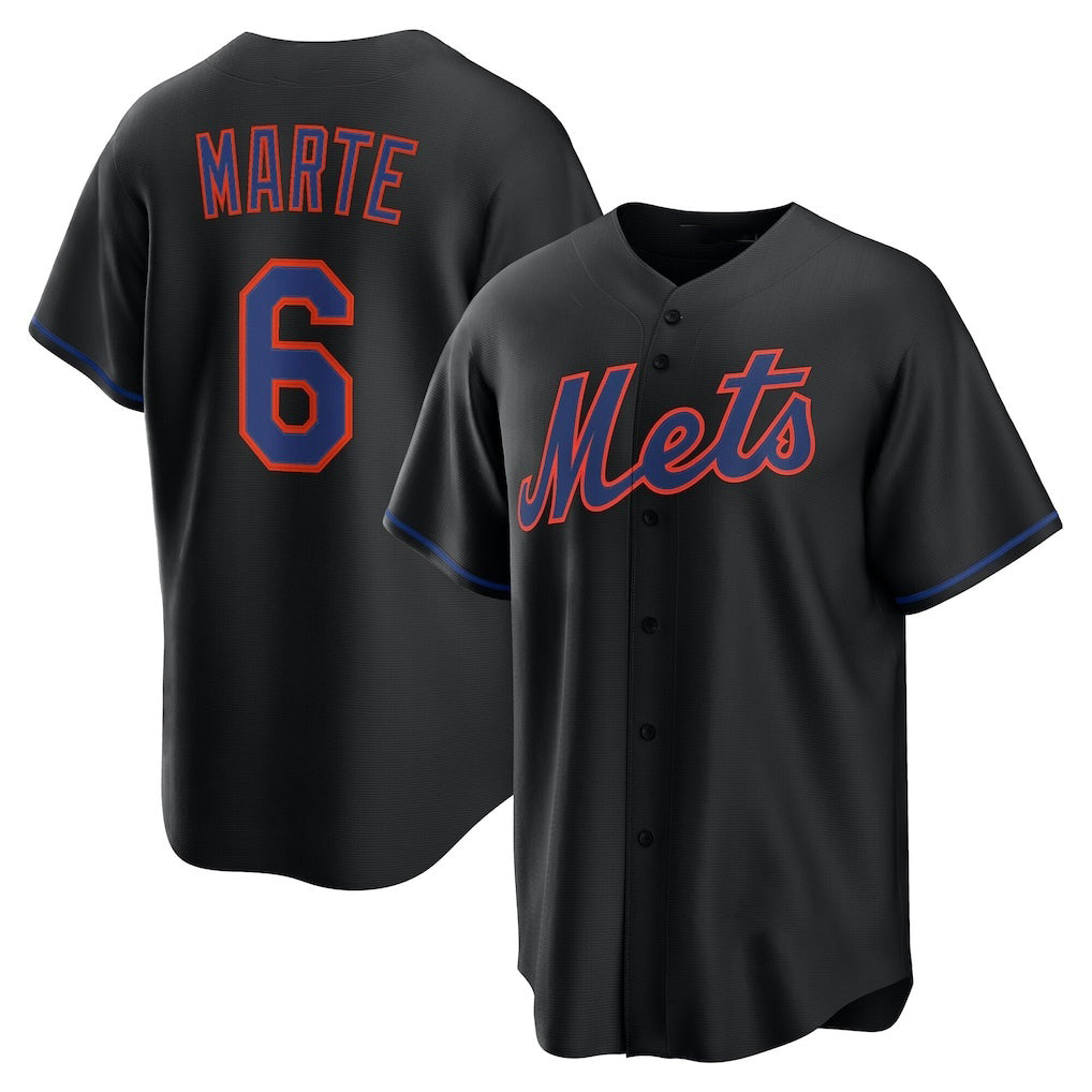 New York Mets #6 Starling Marte Black MIKSHPS Alternate Replica Jersey
