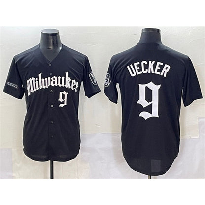 Milwaukee Brewers #9 Bob Uecker Black MIKSHPS 'Gothic 414 Shadows Edition' Vapor Premier Limited Stitched Jersey