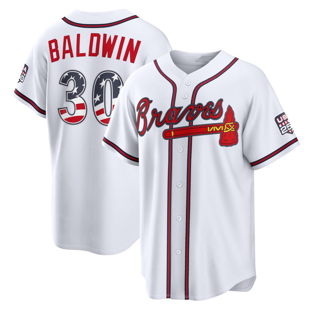 Atlanta Braves #30 Drake Baldwin USA 250 Fourth of July Home Stadium Jersey - White MIKSHPS