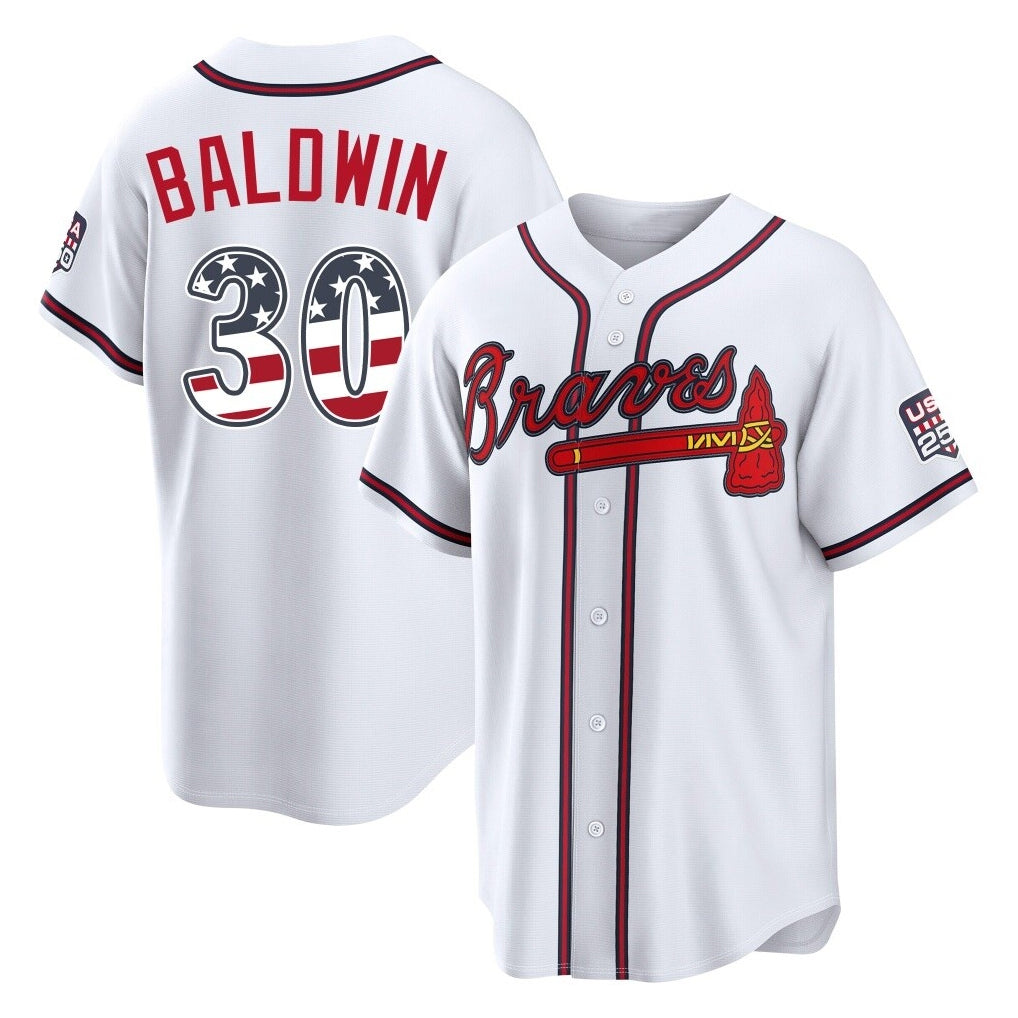 Atlanta Braves #30 Drake Baldwin Player White MIKSHPS USA 250 Fourth Of July Limited Home Game Stitched Jerseys