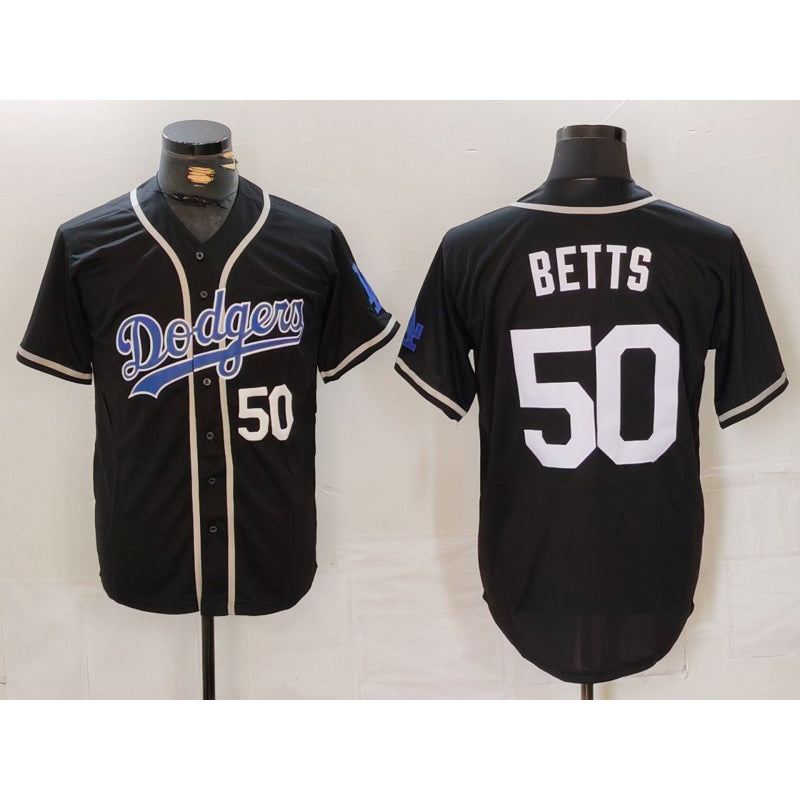 Los Angeles Dodgers #50 Mookie Betts Number Black MIKSHPS White Cool Base Stitched Jerseys