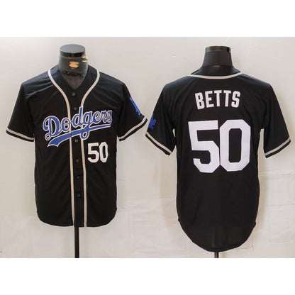 Los Angeles Dodgers #50 Mookie Betts Number Black MIKSHPS White Cool Base Stitched Jerseys