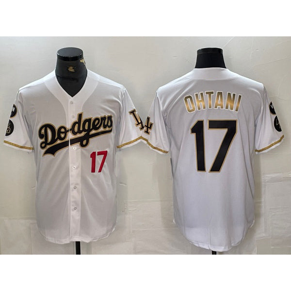 Los Angeles Dodgers #17 Shohei Ohtani Number White Gold MIKSHPS Fashion Stitched Cool Base Limited Jerseys