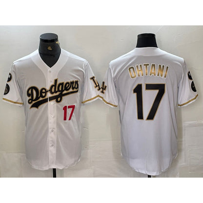 Los Angeles Dodgers #17 Shohei Ohtani Number White Gold MIKSHPS Fashion Stitched Cool Base Limited Jerseys