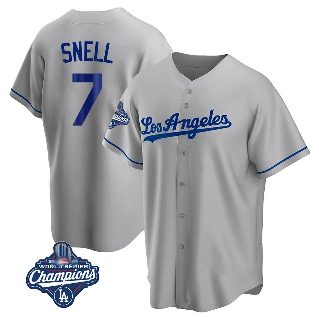 Los Angeles Dodgers #7 Blake Snell Player Gray MIKSHPS World Series Meet Road Game Stitched Jerseys