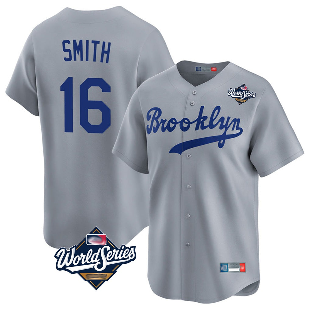 Los Angeles Dodgers #16 Will Smith Player Gray MIKSHPS World Series Game Limited Home Stitched Jerseys