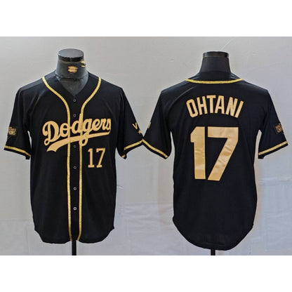 Los Angeles Dodgers #17 Shohei Ohtani Number Black Gold MIKSHPS World Series Champions Cool Base Stitched Jersey