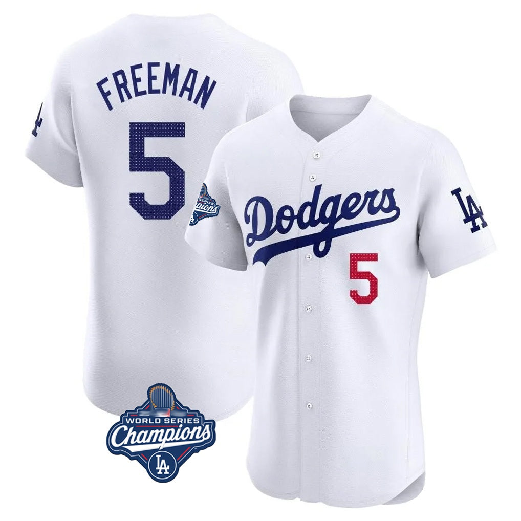 Los Angeles Dodgers #5 Freddie Freeman Player White MIKSHPS World Series Meet Limited Elite Home Stitched Jerseys
