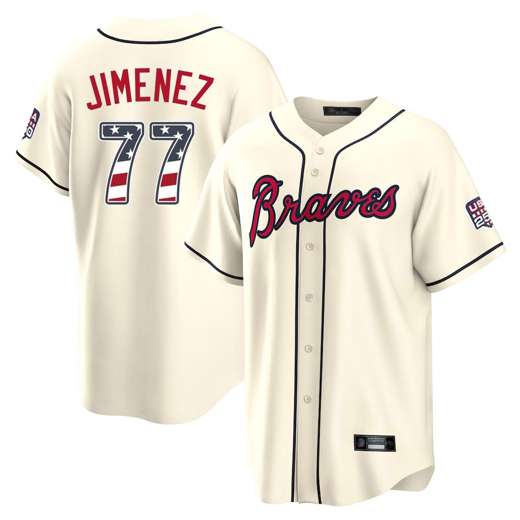 Atlanta Braves #77 Joe Jimenez Player Cream MIKSHPS USA 250 Fourth Of July Limited Home Game Stitched Jerseys
