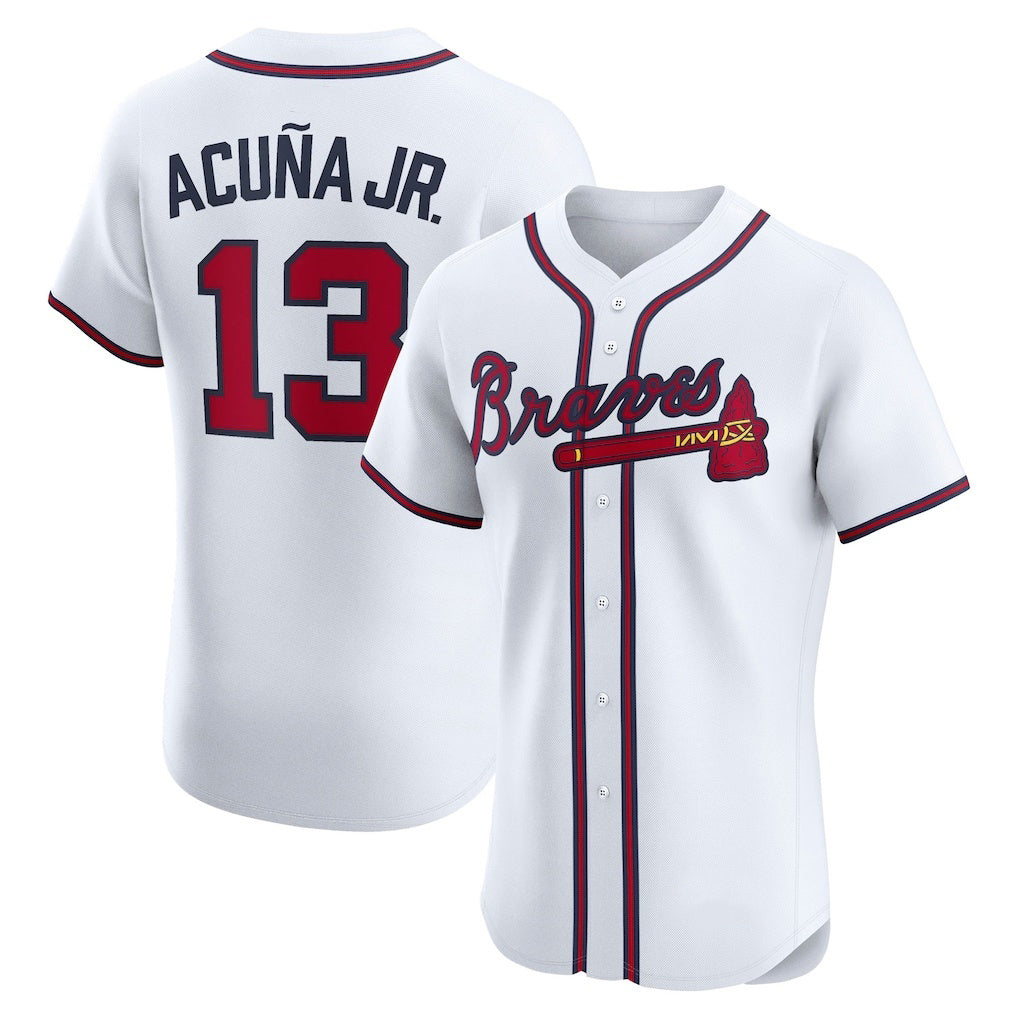 Atlanta Braves #13 Ronald Acuna Jr White MIKSHPS Home Elite Player Jersey